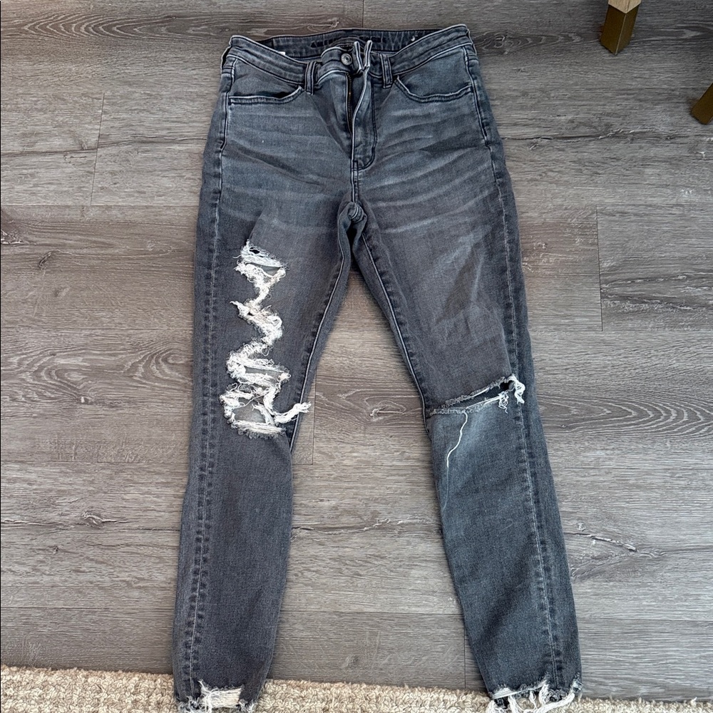 American Eagle Outfitters Dark Gray Distressed Skinny Jeans